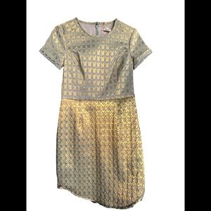 Women| Short Sleeve Gold Brocade Sparkle Midi Dress New Size 4 Elegant Party